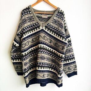 Rey Wear Multicolour Chunky V Neck Pullover Sweater L